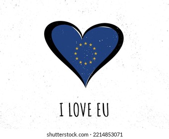 Flag of EU in a heart shape. European Union flag vector icon.