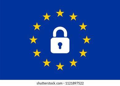 Die Flagge der EU mit einem Vorhängeschloss.