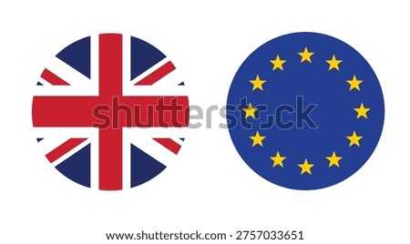 Flag of EU and UK United Kingdom round icon, banner vector illustration. 