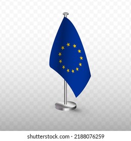 Flag Of Euro. Vector Illustration Of A Flag With Flagpole On A Transparent Background (PNG).