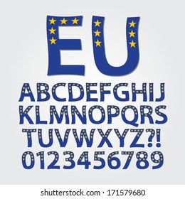 Flag of Europe Alphabet and Digit Vector