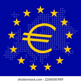Flag of Europe with Euro symbol inside. Europe transparent map