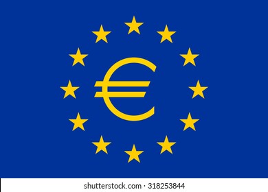 Flag of Europe (flag of European Union) with Euro sign, vector