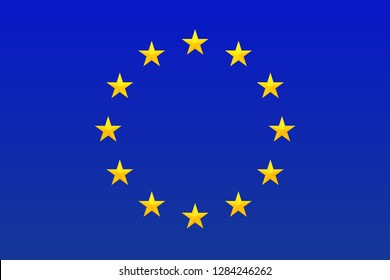 Flag of Europe. European Union symbol. Circle of bright, gold stars isolated on blue background. 