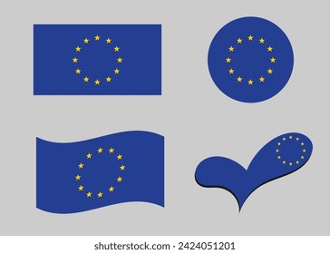 Bandera de Europa. Bandera europea en forma de corazón. La bandera europea en forma de círculo. Variaciones del indicador de país