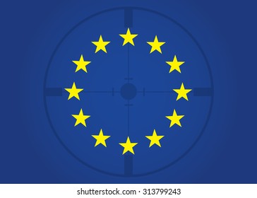 Flag of Europe Sight illustration. under the gun