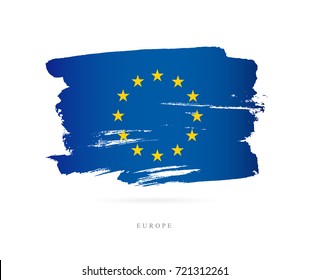 Flag of Europe. Vector illustration on white background. Beautiful brush strokes. Abstract concept. Elements for design.