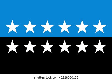 Bandera de la Comunidad Europea del Carbón y del Acero, CECA, tiras horizontales azules y negras con doce estrellas blancas en dos líneas a lo largo de cada banda 