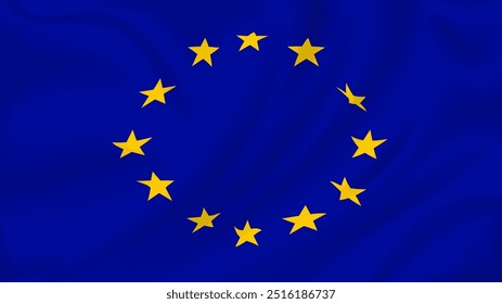 Flag of European Union, 3d realistic render on a transparent background. The flag twists in the wind, realistic shadows and light. Officially sign of the united Europe.