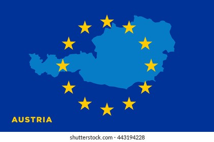 Flag of European Union with Austria on background. Vector EU flag