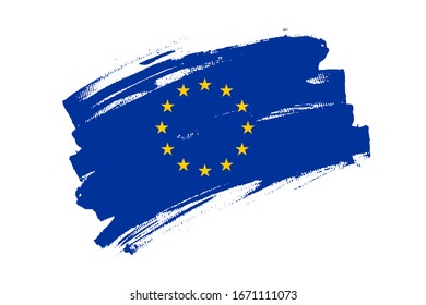 Flag of  European Union. European blue banner brush concept with Circle of stars. Horizontal vector  Council of Europe flag Illustration isolated on white background.  