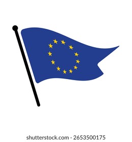 Flag of European Union.  European Union flag computer digital vector illustration icon design.  Fluttering flagpole flag.