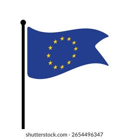 Flag of European Union. European Union flag computer digital vector illustration icon design. Fluttering flagpole flag.
