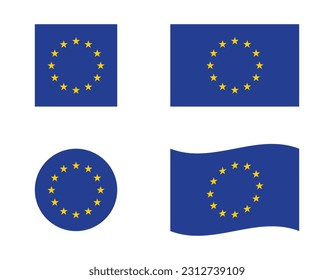 Flag of European Union in different form. Europe flag icons.
