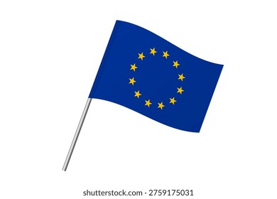 The flag of the European Union is displayed. It features blue with yellow stars arranged in a circle. The flag moves gently as the wind blows.