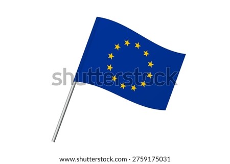 The flag of the European Union is displayed. It features blue with yellow stars arranged in a circle. The flag moves gently as the wind blows.