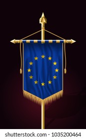 Flag of European Union. Festive Vertical Banner. Wall Hangings with Gold Tassel Fringing