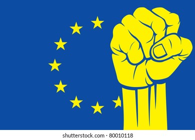 Flag of European Union with fist