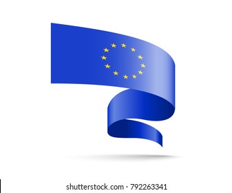 Flag of European Union in the form of wave ribbon. Vector illustration on white background.