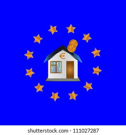 Flag of the European union with the house in the center