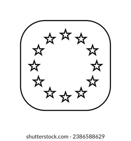 Flag of the European Union. Flag icon. Black line icon. Square flag with rounded corners. Square icon. Computer illustration. Digital illustration. Vector illustration.