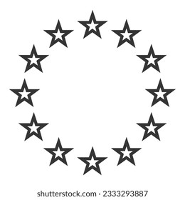 Flag of the European Union. Flag icon. Gray line icon. Circle icon flag. Computer illustration. Digital illustration. Vector illustration.