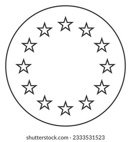 Flag of the European Union. Flag icon. Gray line icon. Circle icon flag. Computer illustration. Digital illustration. Vector illustration.