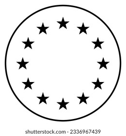 Flag of the European Union. Flag icon. Gray line icon. Circle icon flag. Computer illustration. Digital illustration. Vector illustration.