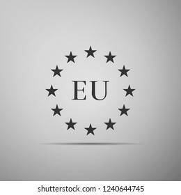 Flag of European Union icon isolated on grey background. EU circle symbol. Waving EU flag. Flat design. Vector Illustration