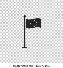 Flag of European Union icon isolated on transparent background. EU circle symbol. Waving EU flag on a metallic pole. Flat design. Vector Illustration