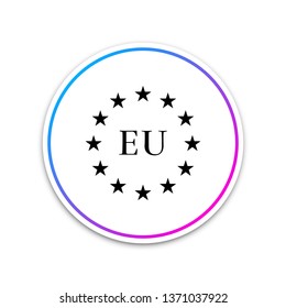 Flag of European Union icon isolated on white background. EU circle symbol. Waving EU flag. Circle white button. Vector Illustration