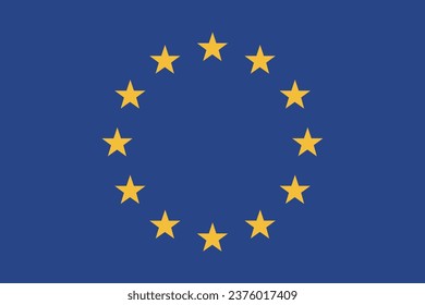 Flag of the European Union. Flag icon. A rectangular flag. Standard color. Standard size. Computer illustration. Digital illustration. Vector illustration.