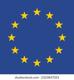 Flag of the European Union. Flag icon. Standard color. A square flag. Computer illustration. Digital illustration. Vector illustration.