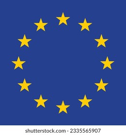 Flag of the European Union. Flag icon. Standard color. A square flag. Computer illustration. Digital illustration. Vector illustration.