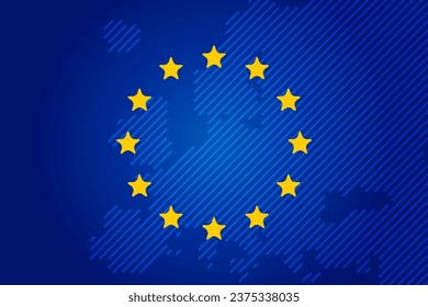 flag of European Union and map of Europe background. Eu sign. Vector illustration