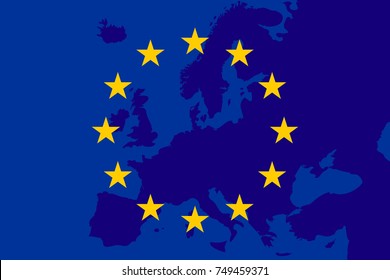 flag of European Union and map of Europe background. Eu sing. Vector illustration