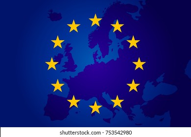 flag of European Union and map of Europe background. Eu sign. Vector illustration