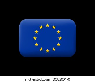 Flag of European Union. Matted Vector Icon and Button. Rectangular Shape with Rounded Corners