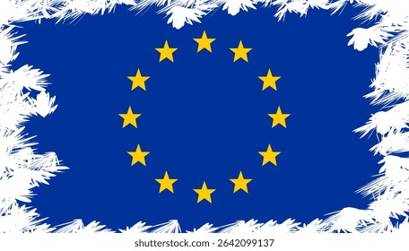 Flag of the European Union with a modern splash-style frame. Editable EPS vector ideal for presentations, international affairs, and educational content.