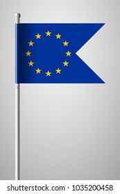 Flag of European Union. National Flag on Flagpole. Isolated Illustration on Gray Background