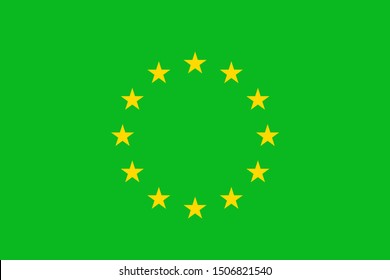 Flag of European union on green field as metaphor of European Green deal - environmental and ecological policy of climate neutrality. Vector illustration