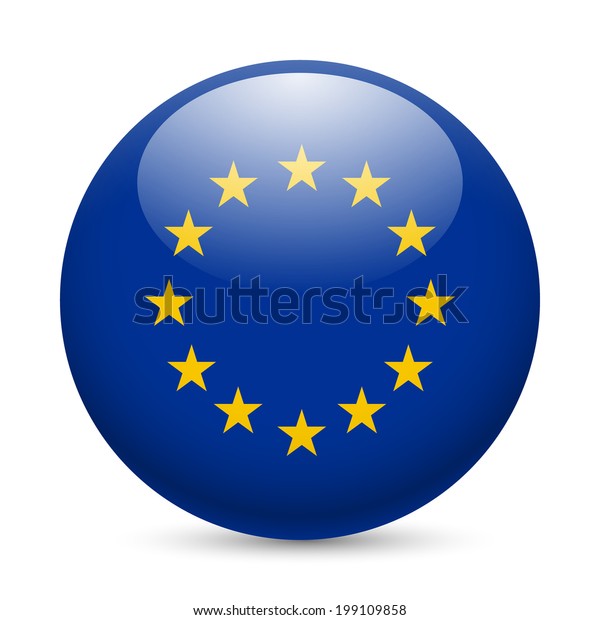 丸い光沢アイコンとしての欧州連合国旗 Eu国旗のボタン のベクター画像素材 ロイヤリティフリー