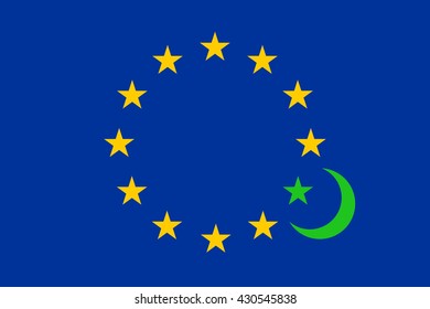 flag of European Union and symbol of Islam