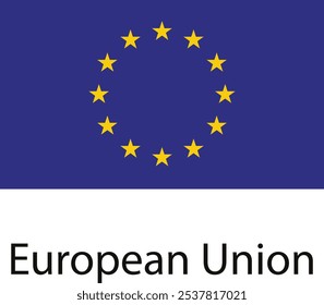 A bandeira da União Europeia, um símbolo de unidade e cooperação entre as nações europeias. Possui um círculo de doze estrelas douradas sobre um fundo azul.