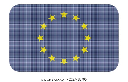 Flag Of The European Union With Textile Texture Vector Illustration. EU Flag With Plaid Pattern
