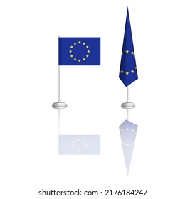 Flag of the European Union in two versions with mirror reflection. Front view, vector illustration.