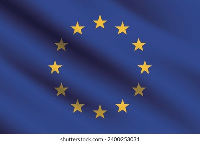 Flag of the European Union. Waving flags. Standard size. The official ratio. Rectangular proportions. Standard color. Flag icon. Digital illustration. Computer illustration. Vector illustration.