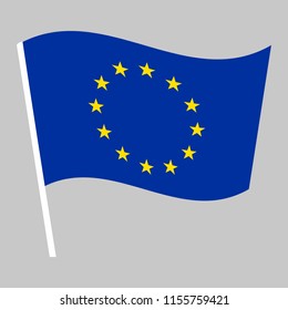 Flag of European Union waving on the stick . Symbol of Independence Day, souvenir soccer game banner, language button, icon.