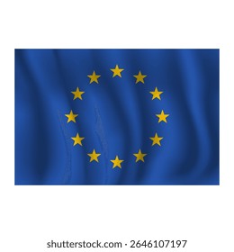 Bandeira da União Europeia ondulada flui ao vento, com dobras 3d