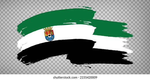 Flag of Extremadura brush strokes. Flag Autonomous Community Extremadura  on transparent background for your web site design, app, UI. Kingdom of Spain. Stock vector.  EPS10.